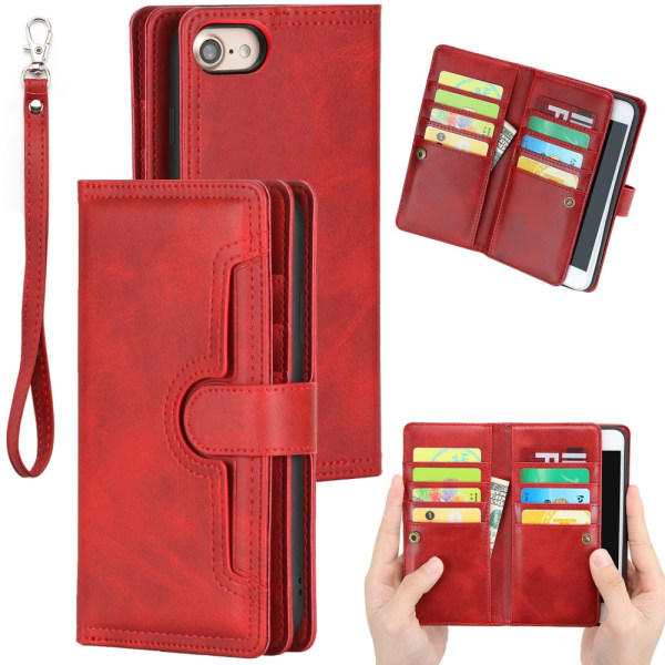 Plånboksfodral Läder Multi-Slot iPhone 7/8/SE Röd