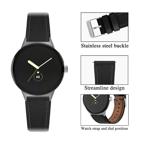 Ægte Læderarmbånd Google Pixel Watch 2 Sort