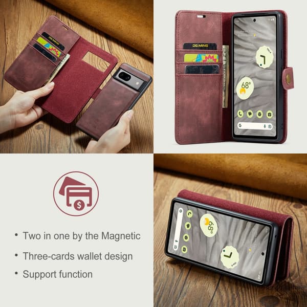 DG.MING 2-i-1 Magnetiskt Plånboksfodral Google Pixel 7a Röd
