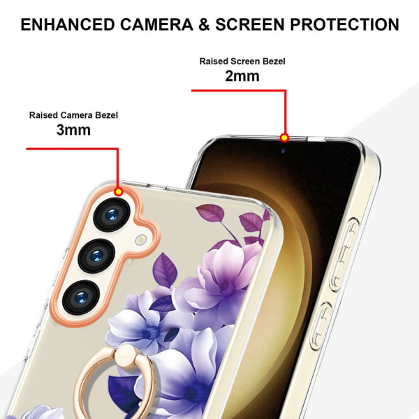 Etui med Ringholder til Samsung Galaxy S24 Lilla Blommor