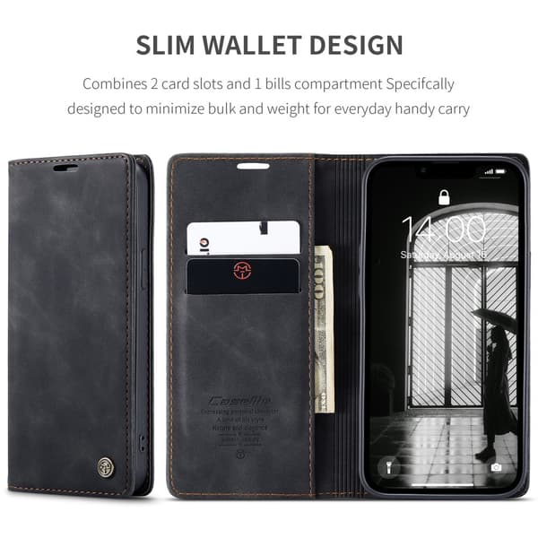 CaseMe Slim Plånboksfodral iPhone 16e Svart