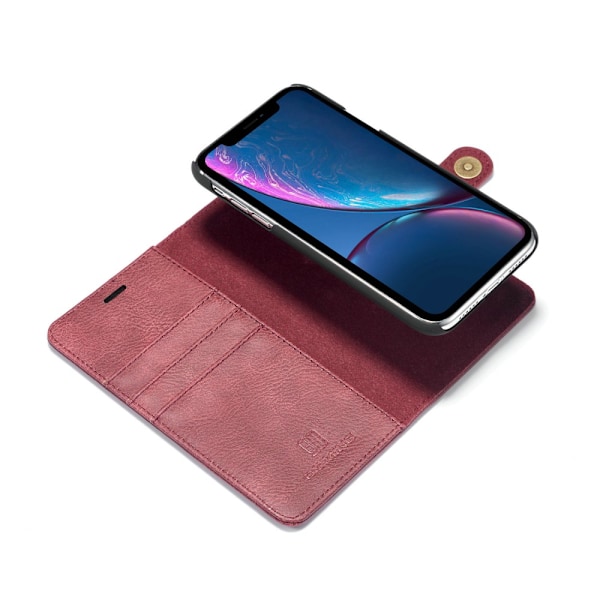 DG.MING 2-in-1 Magnet Plånbok iPhone XR Punainen