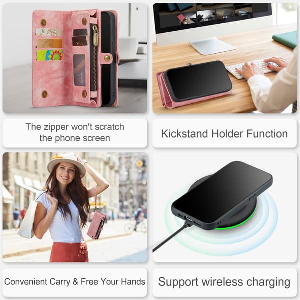 CaseMe Multi-Slot 2 i 1 Pungetui iPhone 15 Pro Rosa