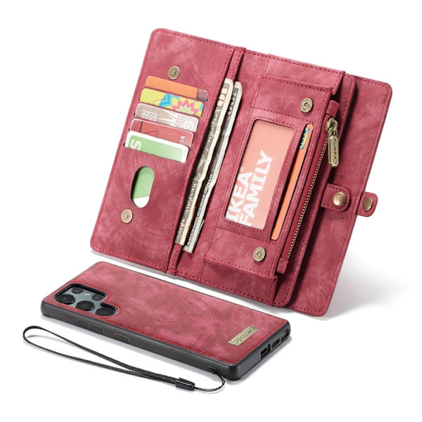 CaseMe Multi-Slot 2 i 1 Plånboksfodral Galaxy S22 Ultra Punainen