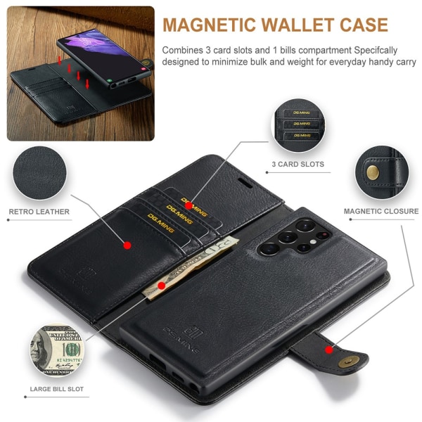 DG.MING 2-in-1 Magnet Wallet Samsung Galaxy S22 Ultra Black