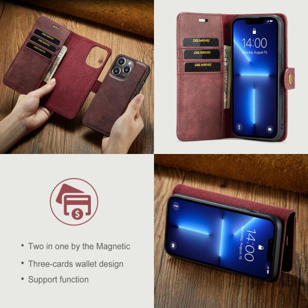 DG.MING 2-i-1 Magnet Wallet iPhone 14 Pro Max Rød