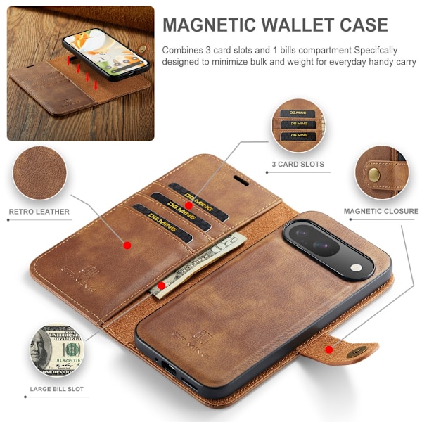 DG.MING 2-in-1 Magnet Wallet Google Pixel 9 Cognac