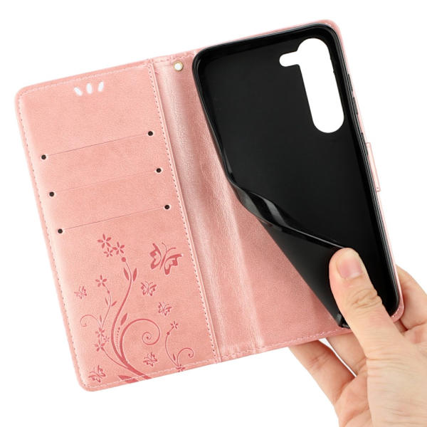 Läderfodral Fjärilar Samsung Galaxy S23 Roséguld