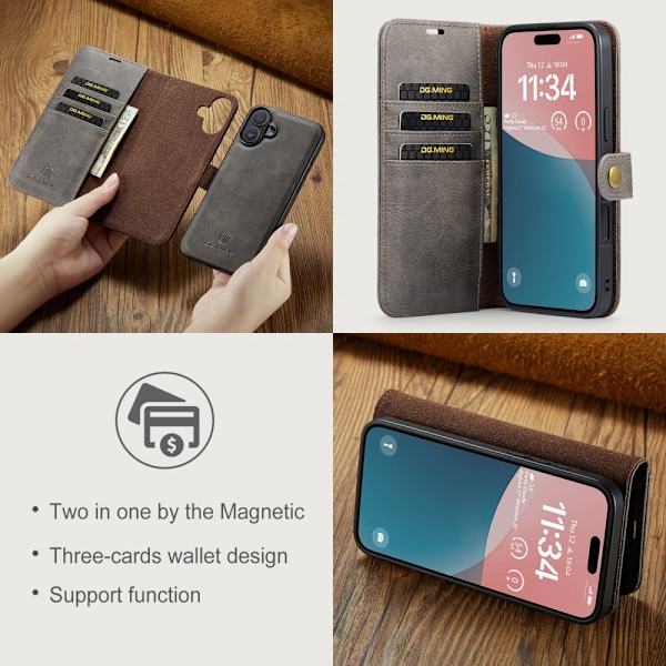 DG.MING 2-i-1 Magnet Pung iPhone 16 Plus Brun