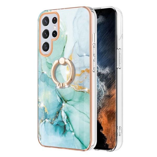 Etui med Ringholder til Samsung Galaxy S23 Ultra Grøn Marmor