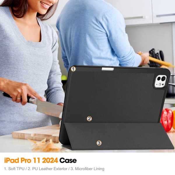 iPad Pro 11 5. sukupolvi (2024) -kotelo Tri-Fold kynätelineellä Musta