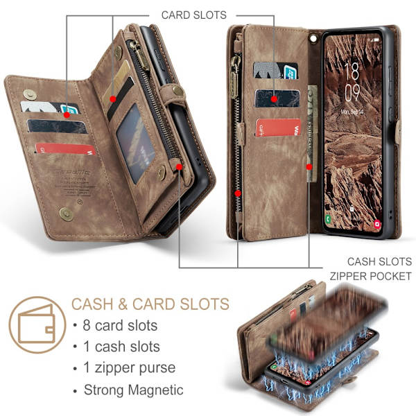 CaseMe Multi-Slot 2 i 1 Plånboksfodral Samsung Galaxy A55 Ruskea