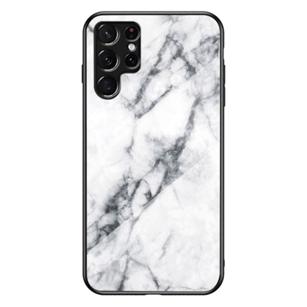 Samsung Galaxy S22 Ultra Cover Hærdet Glas Hvid Marmor