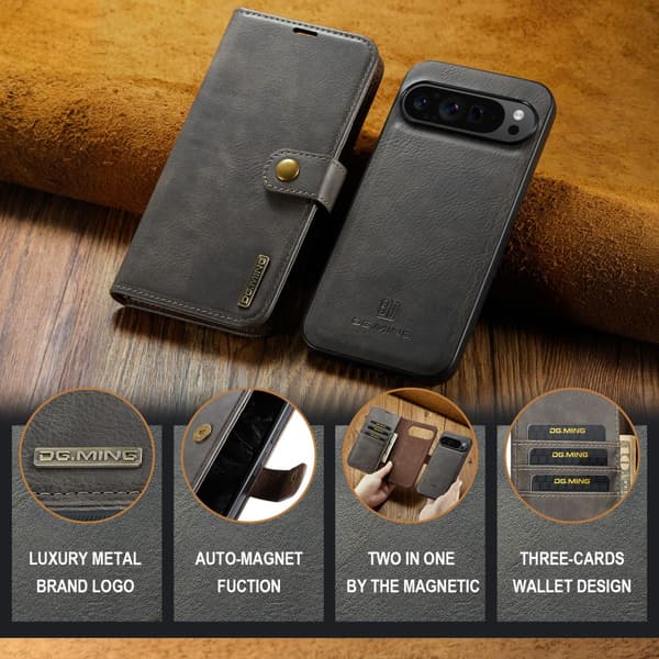 DG.MING 2-i-1 Magnetpung Google Pixel 9 Pro XL Brun