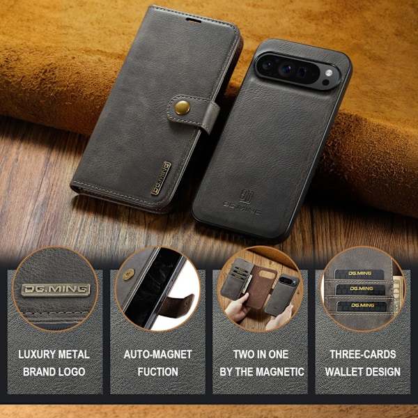DG.MING 2-in-1 Magneettilompakko Google Pixel 9 Pro XL Ruskea