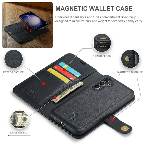 DG.MING 2-in-1 Magnet Wallet Samsung Galaxy S25 Plus Black