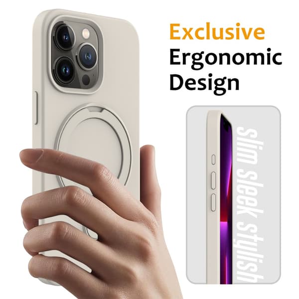 Silikoni Kickstand MagSafe iPhone 16 Pro Beige