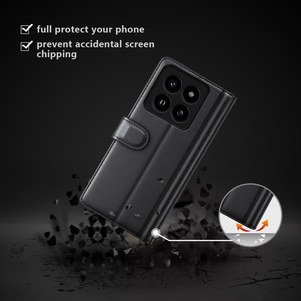Aito nahkakotelo Xiaomi 14 Prolle, musta