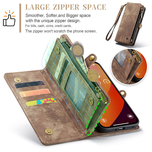 CaseMe Multi-Slot 2 i 1 Pungetui iPhone 16 Pro Max Brun