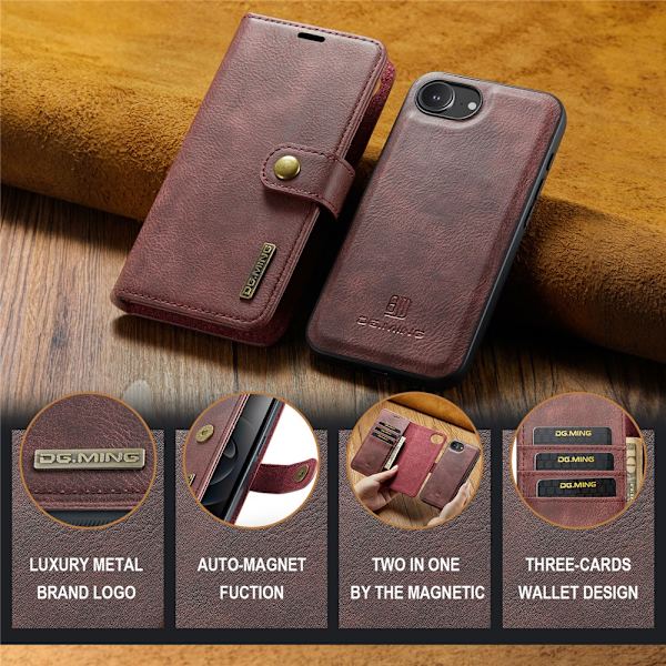 DG.MING 2-i-1 Magnet Wallet iPhone 16e Rød