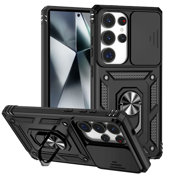 Hybridkuori Samsung Galaxy S25 Ultra Renkaalla + Kameransuoja Musta