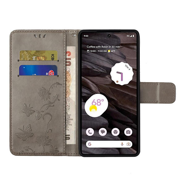Läderfodral Fjärilar Google Pixel 8a Grå