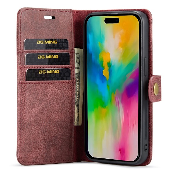 DG.MING 2-in-1 Magnet Wallet iPhone 16 Pro Max Punainen