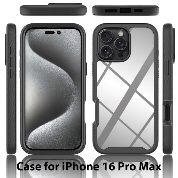 360 Full Cover Edge Case iPhone 16 Pro Max Musta