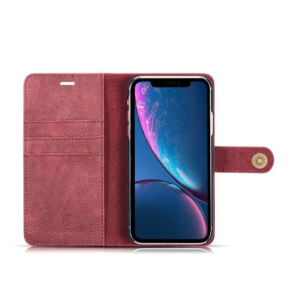 DG.MING 2-in-1 Magnet Plånbok iPhone XR Punainen
