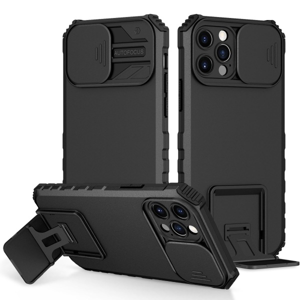 Kickstand Cover iPhone 15 Pro Kamerabeskyttelse Sort