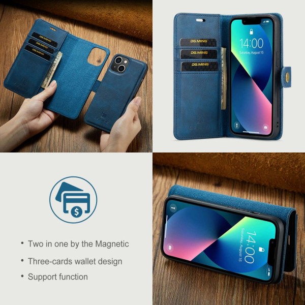 DG.MING 2-in-1 Magnet Wallet iPhone 14 Blue