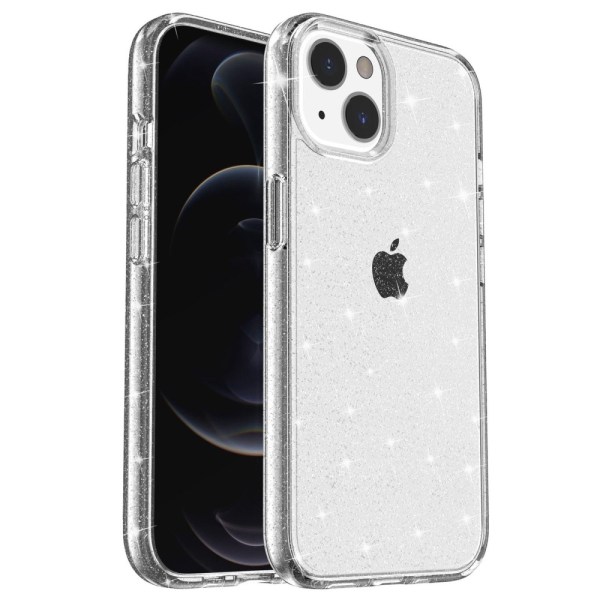 iPhone 14 Plus -kuori, läpinäkyvä glitter