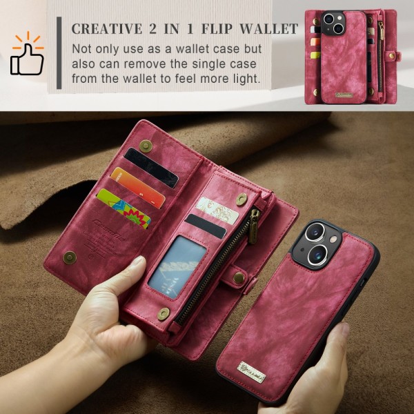 CaseMe Multi-Slot 2 i 1 Plånboksfodral iPhone 15 Röd