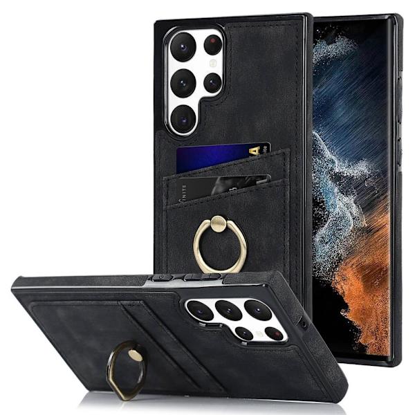 Samsung Galaxy S24 Ultra Skal Kortlomme Og Ringholder Sort
