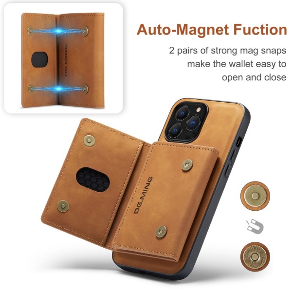 DG.MING 2 i 1 Magnetisk Kortholder Etui iPhone 15 Pro Max Cognac