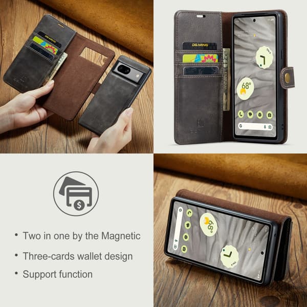 DG.MING 2-i-1 Magnetiskt Plånboksfodral Google Pixel 7a Brun