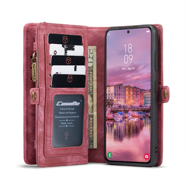 CaseMe Multi-Slot 2 i 1 Plånboksfodral Galaxy S22 Plus Punainen