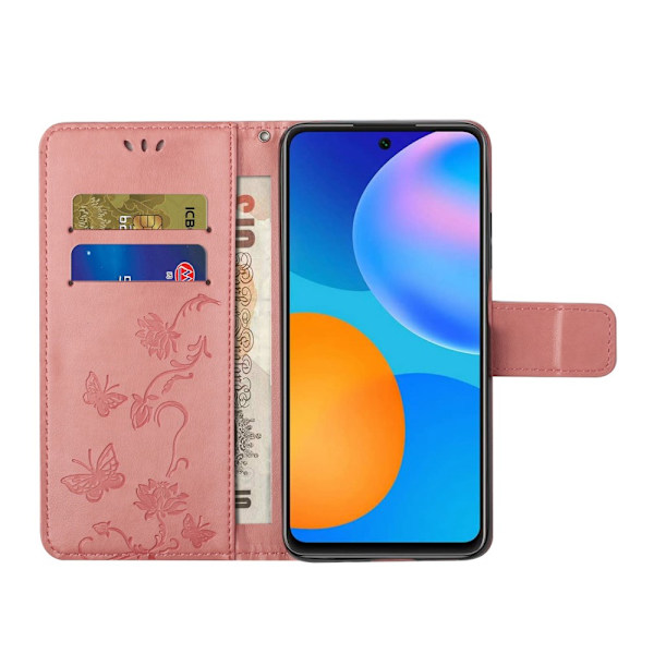 Perhoskuvioinen nahkakotelo Xiaomi 12T:lle, vaaleanpunainen