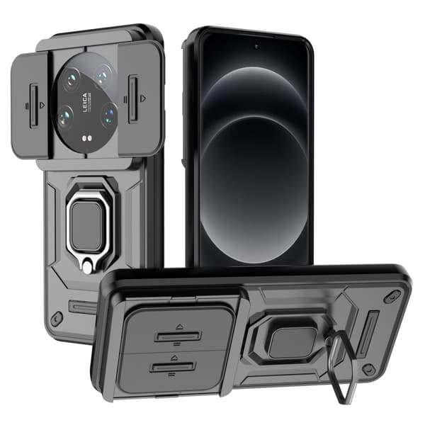 Hybridskal Xiaomi 14 Ultra Ring + Kamerabeskyttelse Sort