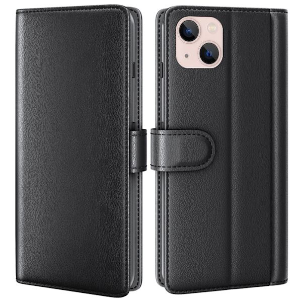 Ægte læder etui iPhone 14 Plus Sort