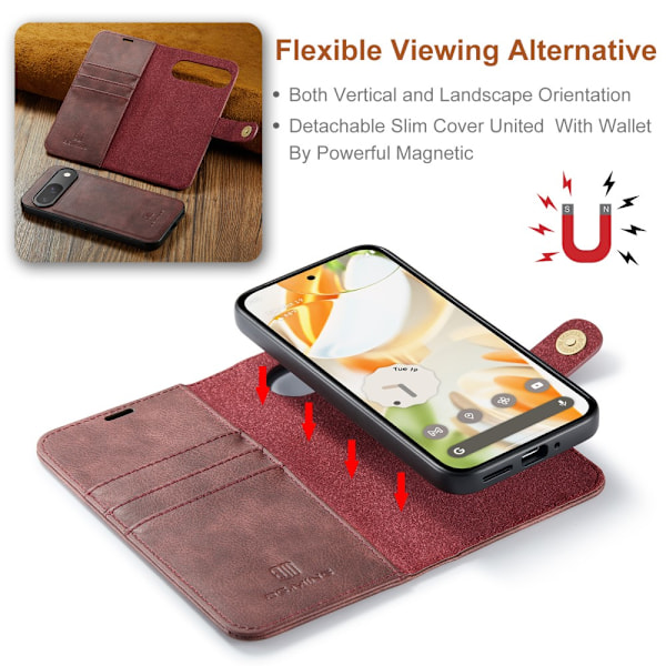 DG.MING 2-in-1 Magnet Wallet Google Pixel 9 Pro Red
