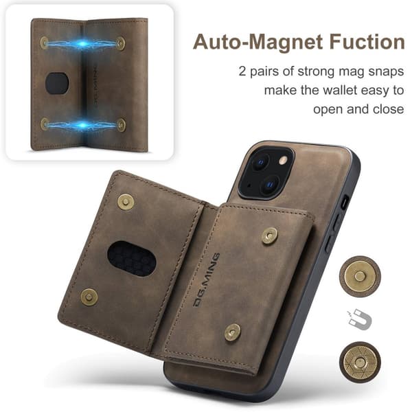 DG.MING 2-i-1 Magnetiskt Skal Med Kortfack iPhone 14 Plus Brun
