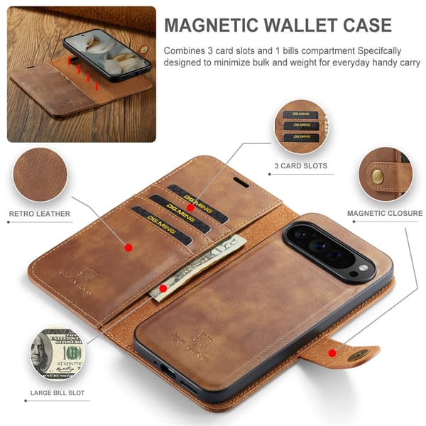 DG.MING 2-i-1 Magnet Wallet Google Pixel 10 Pro XL Cognac