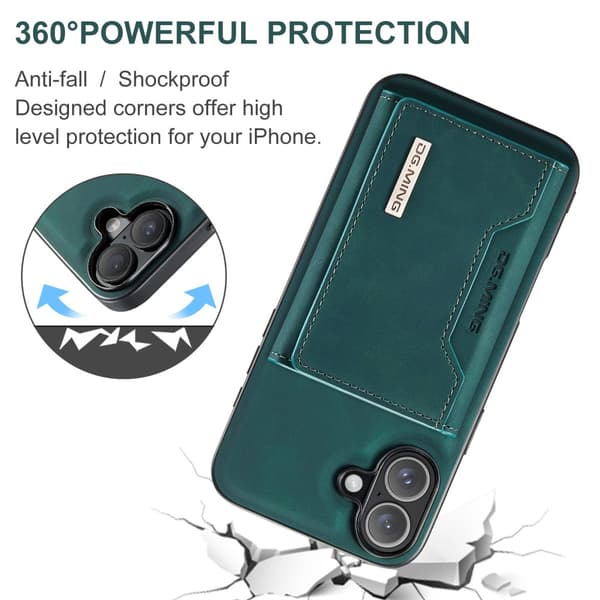 DG.MING 2 i 1 Magnetisk Kortlomme Etui iPhone 16 Grøn