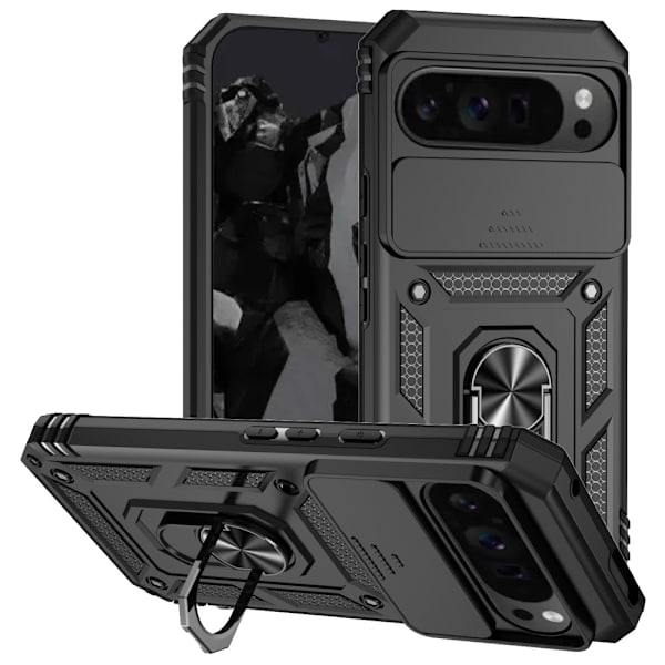 Hybridskal Google Pixel 9 Pro XL Ring + Kamerabeskyttelse Sort