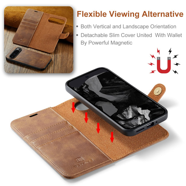 DG.MING 2-in-1 Magnet Wallet Google Pixel 9 Pro XL Cognac