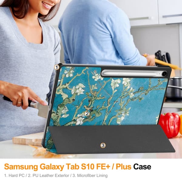 Samsung Galaxy Tab S10 FE Plus Cover Tri-fold Kirsebærblomster