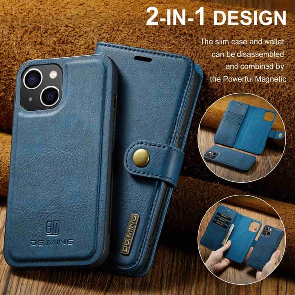 DG.MING 2-i-1 Magnetiskt Plånboksfodral iPhone 15 Blå