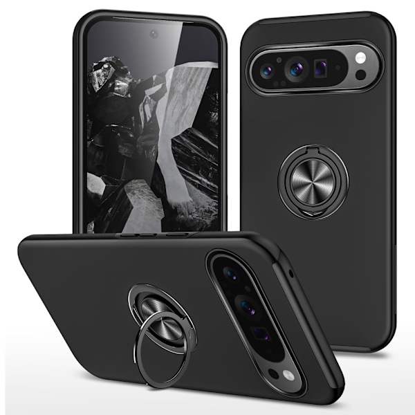 Google Pixel 9 Pro -kuori magneettisella sormenrengaspidikkeellä Musta