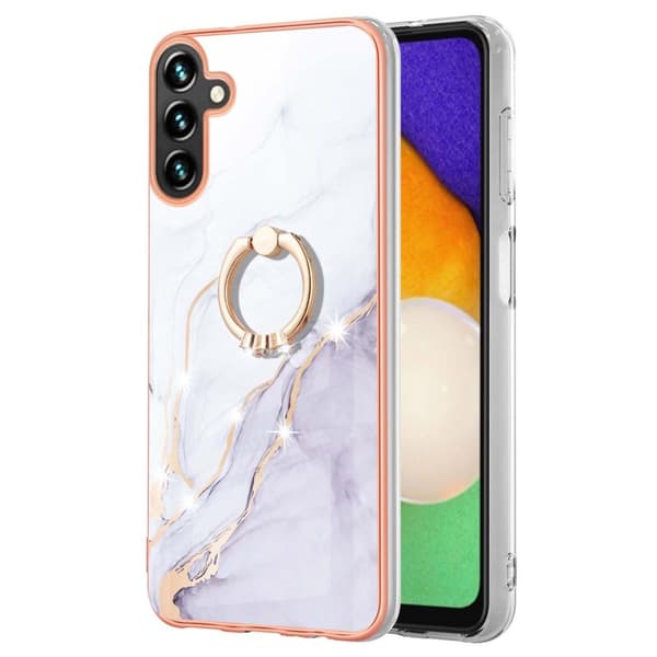 Etui med ringholder til Samsung Galaxy A34 Hvid marmor